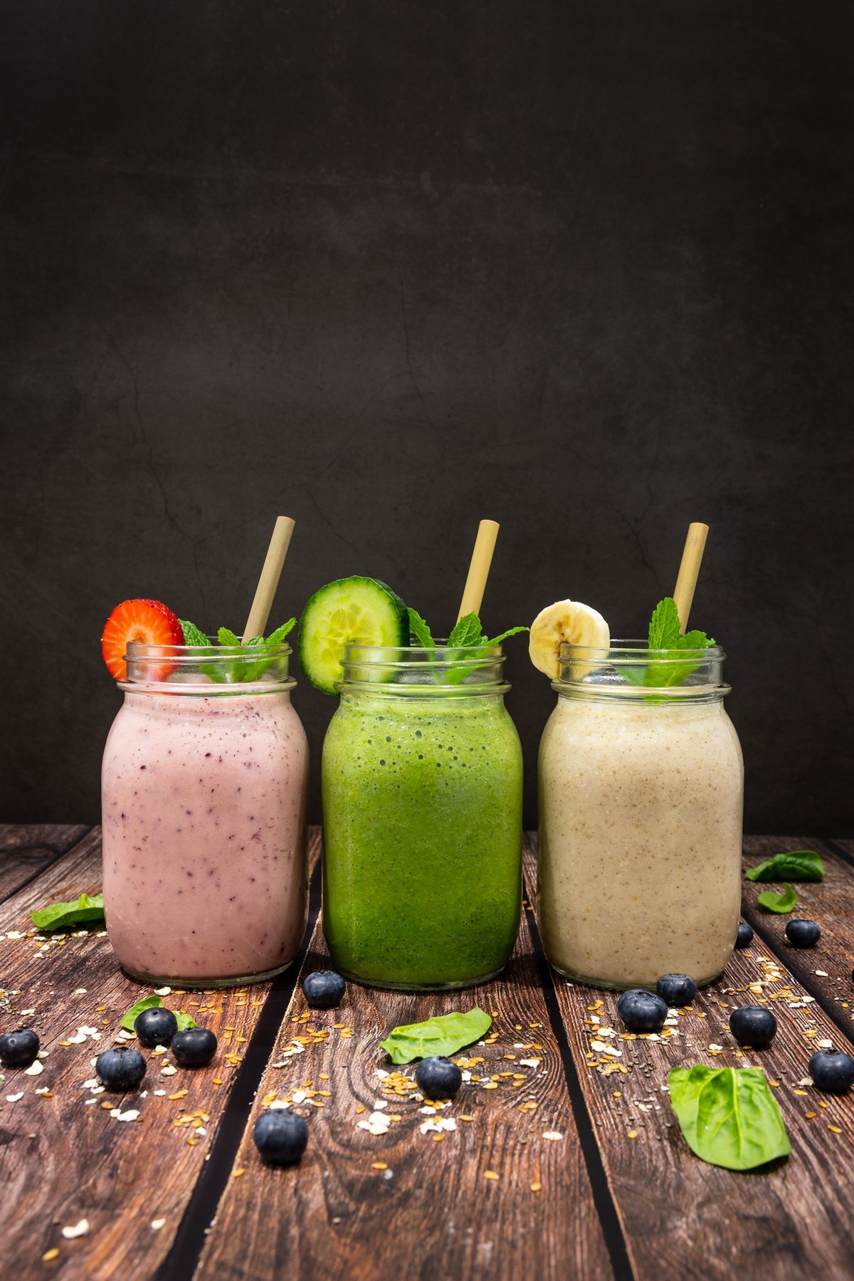 Fruit smoothies in branded cups