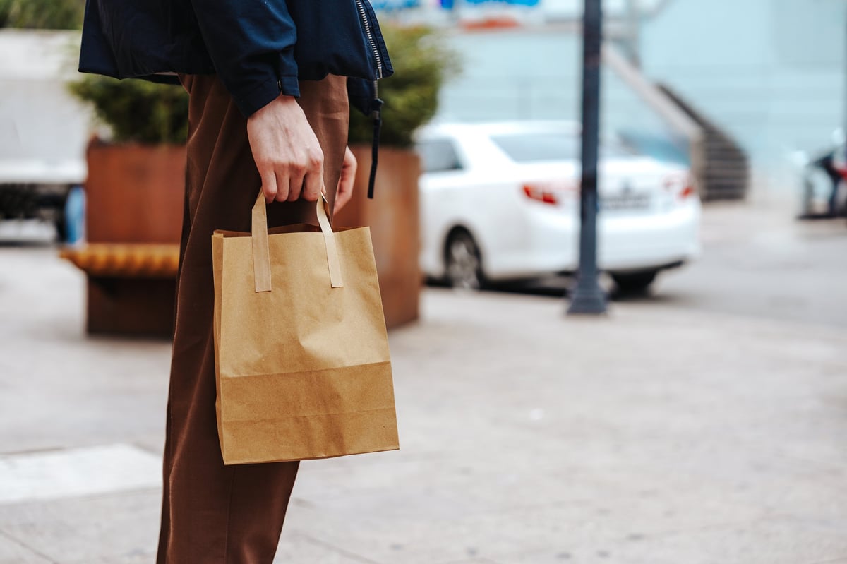 Person holding a brown paper bag