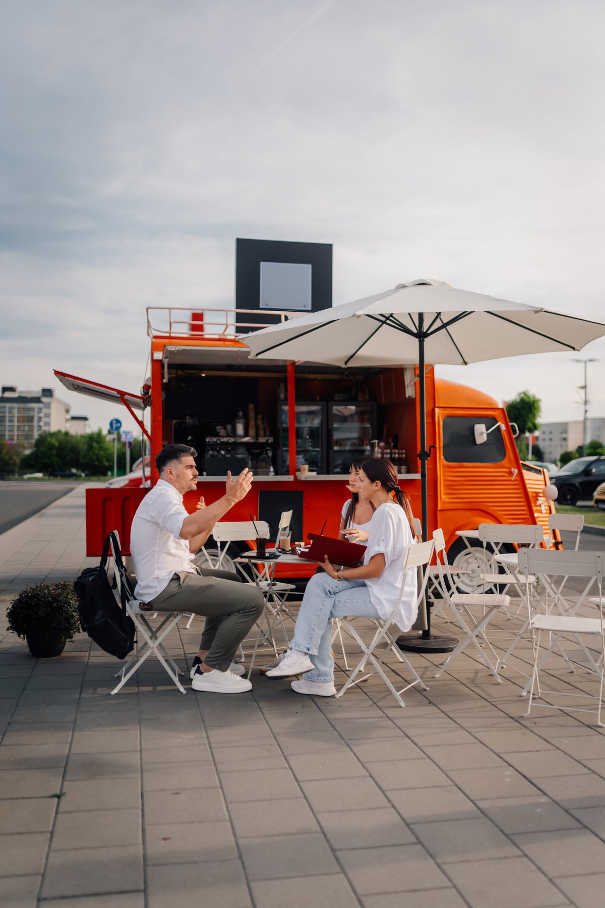 Food truck serving customers at an event