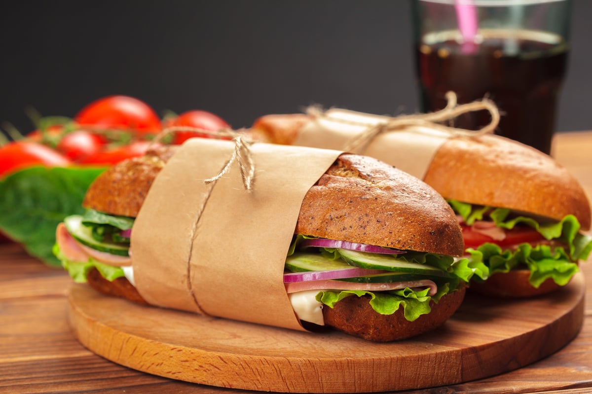 Sandwiches packed in printed sandwich bags
