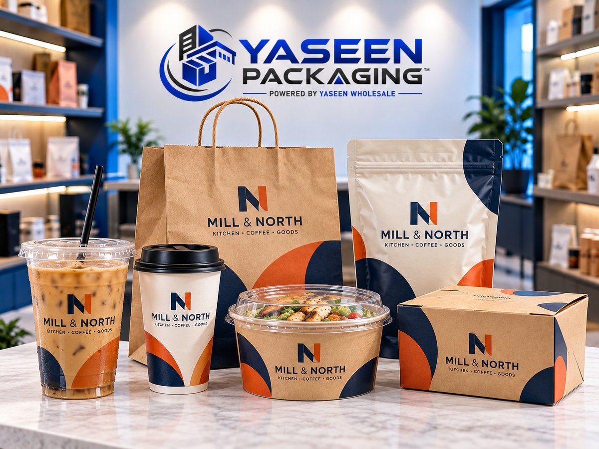 Custom printed food packaging displayed at the YaSeen Packaging Minneapolis showroom